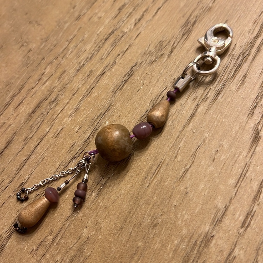 Rustic Bohemian Handmade Wood & Glass Bead Bag Charm